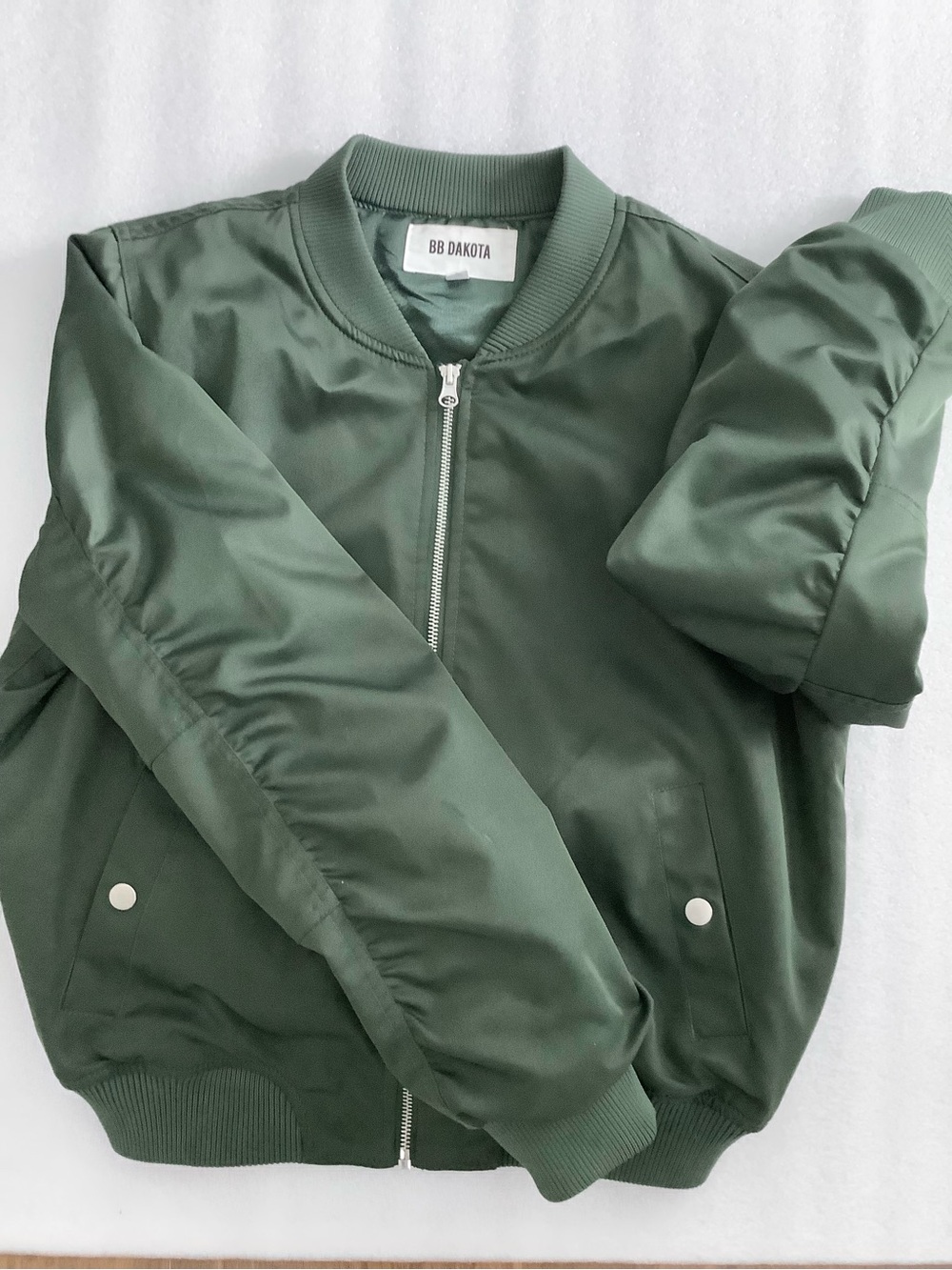 BB Dakota Satin Olive Bomber Jacket